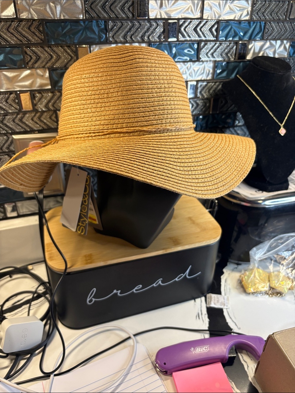 Style & Co. Wide Brim Straw Sun Hat in Tan